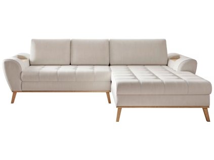 Rohová sedací souprava Nubo s bukovým rámem a policemi v područkách od výrobce Wersal.