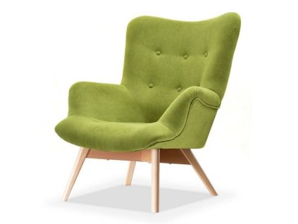 křeslo ušák fin v mechově zelené látce aston 6 – pohled zepředu