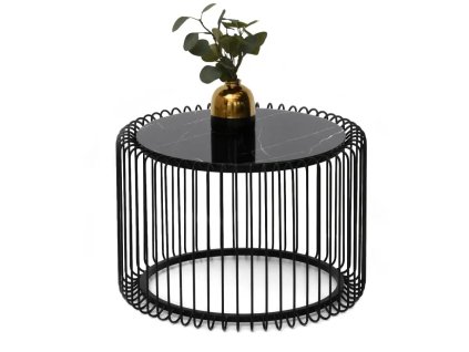 Kulatý drátěný stolek Navio M - černý chrom/černé sklo