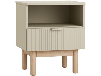 Noční stolek Pinio Miloo Champagne, tichý dojezd zásuvky, otevřená police, certifikované materiály, od výrobce Pinio