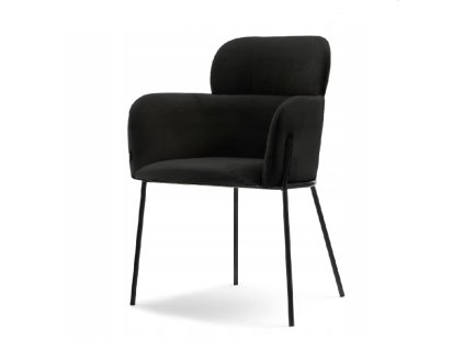 černá čalouněná židle biagio z černého veluru na kovové podnoži zepředu