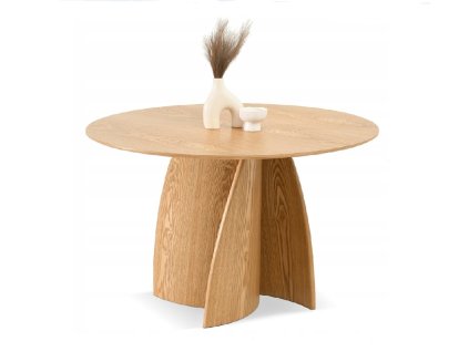 kulatý jídelní stůl giana dubová dýha na bílém pozadí