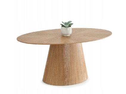 oválný jídelní stůl pavo 160x90 v dekoru dubové dýhy na bílém pozadí