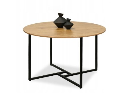 kulatý jídelní stůl birk v dubovém odstínu na bílém pozadí