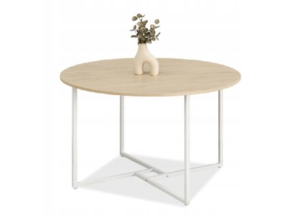 kulatý jídelní stůl birk sonoma s bílou podnoží na bílém pozadílou kovovo
