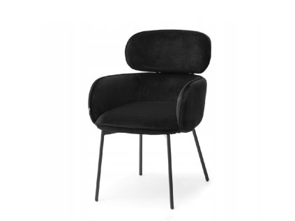 černá sametová židle arlen s područkami čelní pohled