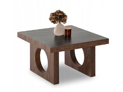 designový konferenční stolek preston černý mramor a ořechová podnož