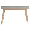 šedý stůl Pinio Swing s bukovými nohami a dvěma zásuvkami