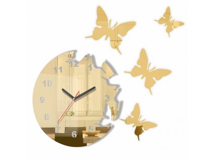 Nástěnné hodiny motýlci Zlaté/Zrcadlové