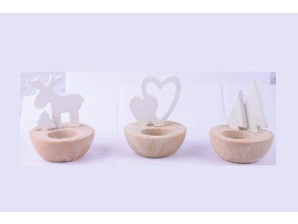 A40 VZ VDT Svícen srdce/jelen/stromek, keramika, bílá/béž., 10x12x10cm