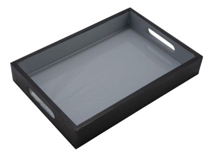 Podnos s uchy Classic, mangové dřevo, šedá/čer