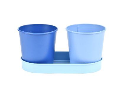 Květináč 2ks s podtáckem, kov, světle modrá|Esschert Design