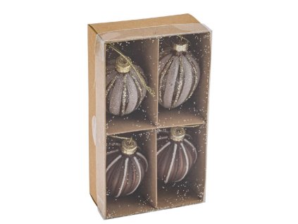 Závěs vejce s glitry, sklo, hnědá, 17x11,5x3,5cm, box 4ks