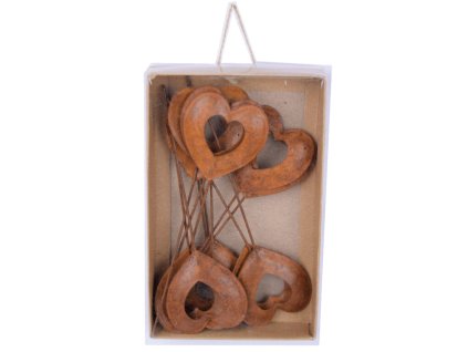 Přízdoba srdce METAL, zapichovací, kov, hnědá, 6x17x1,5cm, box 12ks|Ego dekor