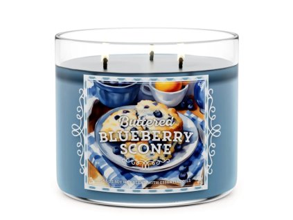 Svíčka 0,41 KG BUTTERED BLUEBERRY SCONE, aromatická v dóze, 3 knoty, zlaté víčko