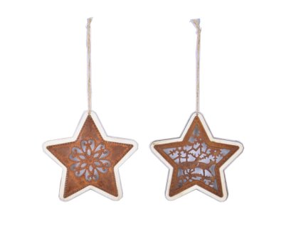 Závěs hvězda ORNAMENT, dřevo, kov, hnědá, 10x10x0,5cm, FSC 100%|Ego dekor
