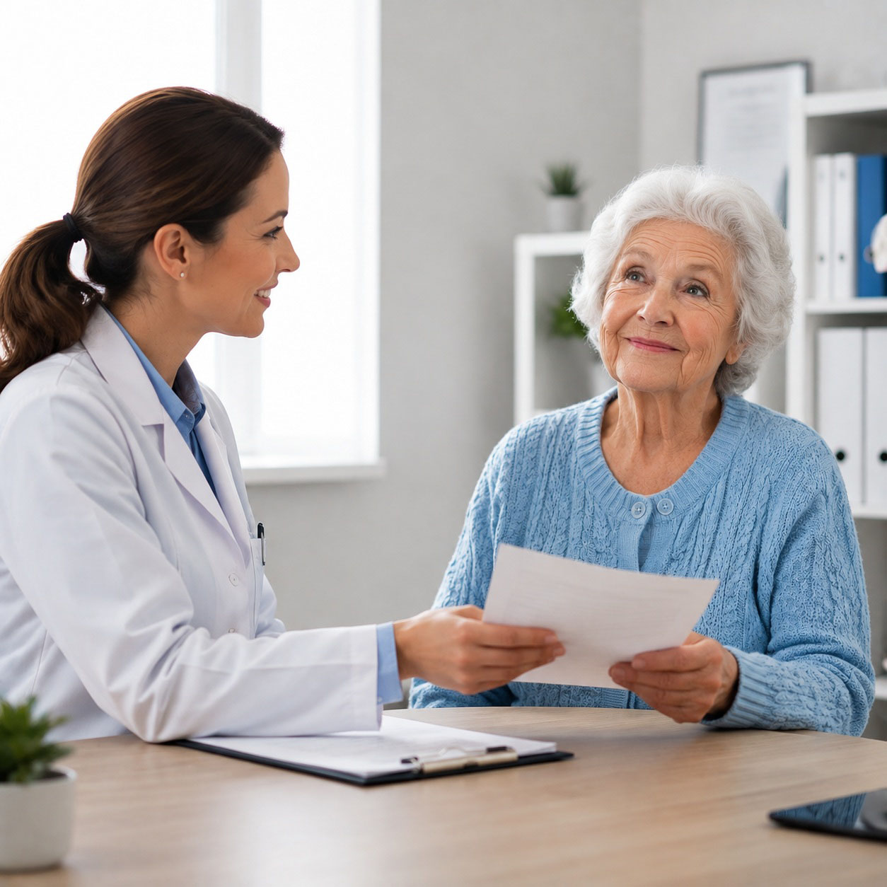 Lékařka indikuje pacientce domácí zdravotní péči Home Care Rite