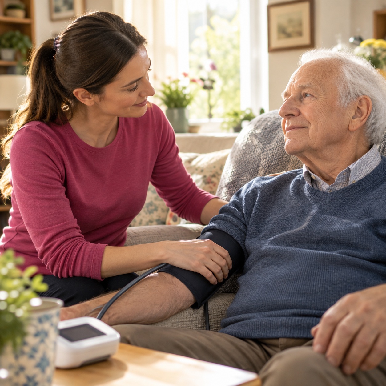 Zdravotní sestra Home Care Rite provádí domácí ošetřovatelskou péči u pacientky