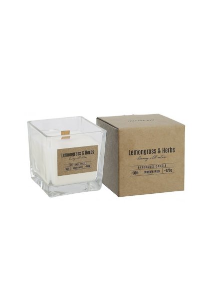 Vonná svíčka 170g s dřevěným knotem „Citronová tráva a bylinky“