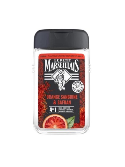 LE PETIT MARSEILLAIS sprchový gel pro muže 4v1 s ČERVENÝM POMERANČEM a ŠAFRÁNEM, 250ml.