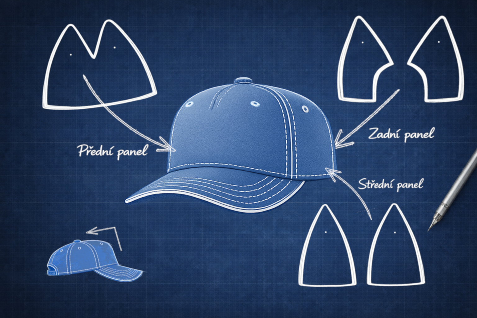Konstrukce 5panelové kšiltovky