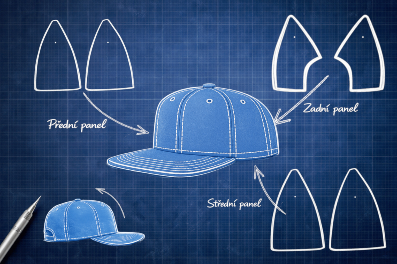 Konstrukce 6panelové kšiltovky