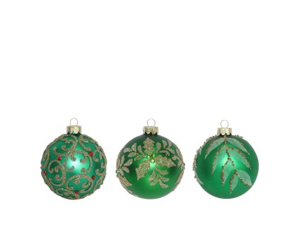 Vianočná guľa zelená 8cm (vzor 3vzor)