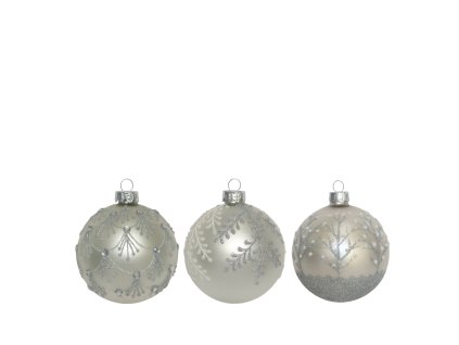 Vianočná guľa strieborná 8cm (vzor 3vzor)
