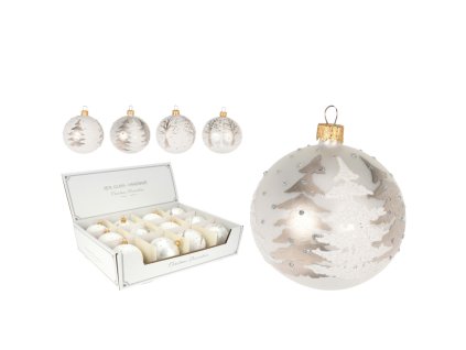 Vianočná guľa skl. stromčeky 8cm (vzor 2vzor)