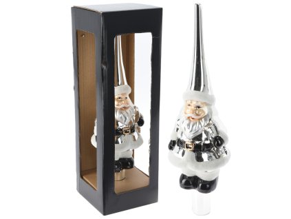 Ozdoba na vrchol stromčeka strieborná (vzor Dedo mráz)