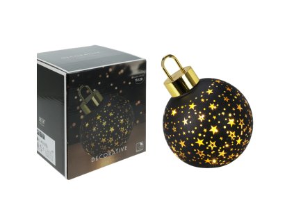 Guľa vianočná s led matná čierna p.15cm (vzor Vločka)