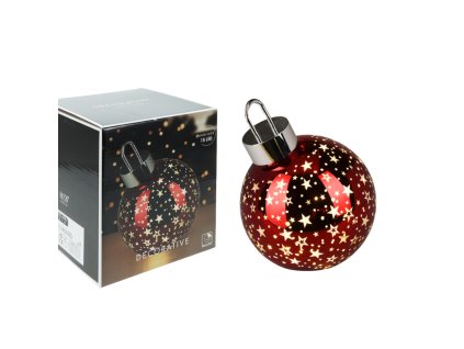 Guľa vianočná s led lesklá červená p.15cm (vzor Vločka)