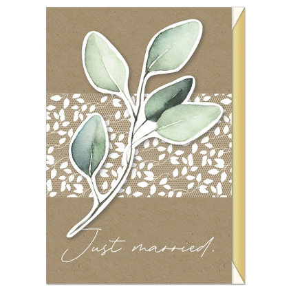Svatební přání s obálkou Artebene Just Married Eucalyptus