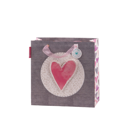 Dárková taška 3D 25x25x11cm Artebene Heart Pink Grey
