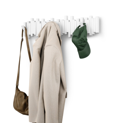Nástěnný věšák s výklopnými háčky 8 Umbra Sticks - bílý