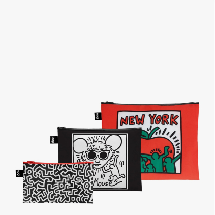 Taštičky na zip 3 ks LOQI KEITH HARING Untitled, Andy Mouse, New York