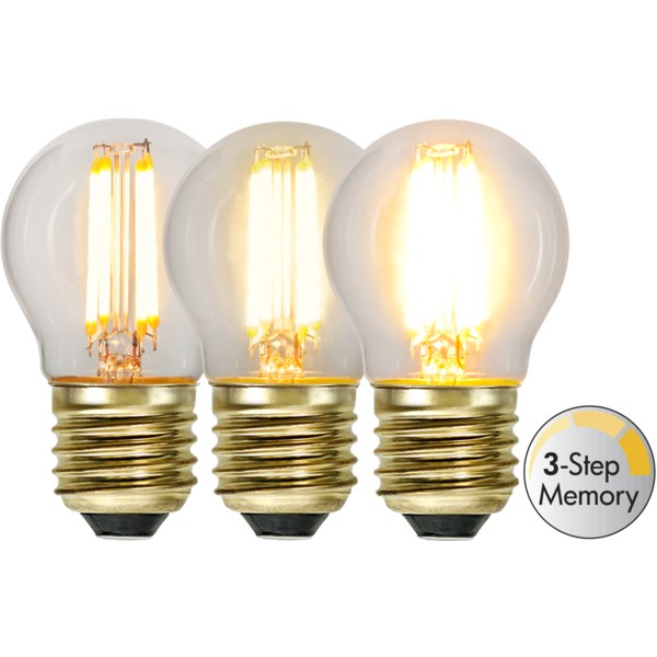 LED žárovka se stmíváním E27 G45 Star Trading Soft Glow 3-Step Memory - čirá