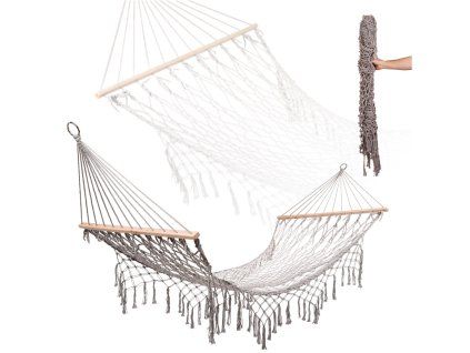 Garden hammock boho mesh tassel hanging lounger macrame 200cm grey 168981