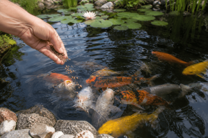 Wie oft sollte man Fische im Teich füttern?