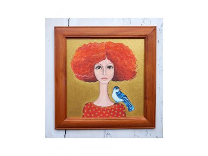 Dívka s ptáčkem 38 x 38 cm