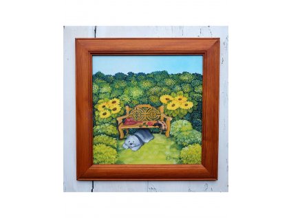 Lavička a slunečnice 38 x 38 cm