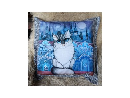 Modrý kocour - polštář 50 x 50 cm bavlna