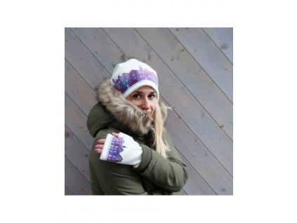 Teplá čepice s návleky - Domečky