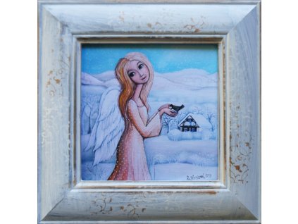 Andělka s ptáčkem 23 x 23 cm