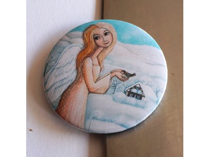 Andělka s ptáčkem magnet 56 mm