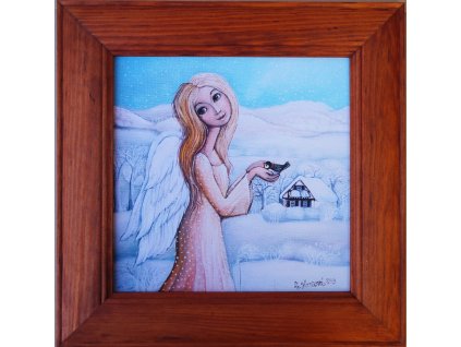 Andělka s ptáčkem 28 x 28 cm