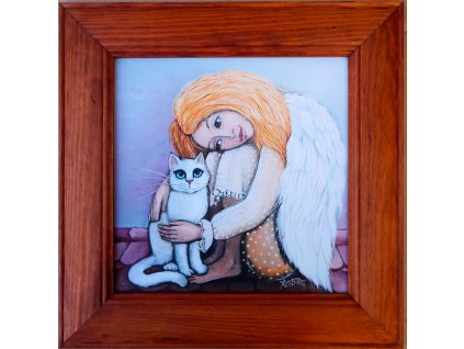 Andělka s bílou kočičkou 28 x 28 cm