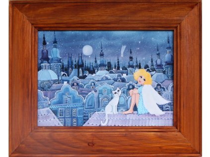 Andělka a kočička - obdélník 30 x 23 cm