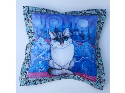 Modrý kocour- polštář 50 x 50 cm bavlna
