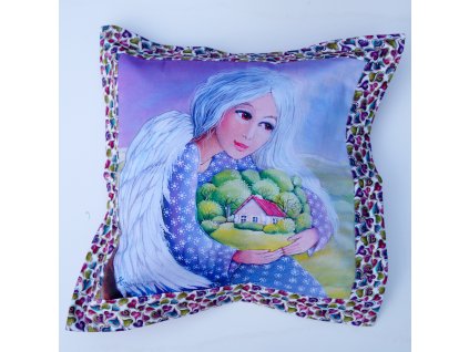Andělka pro šťastný domov - polštář 50 x 50 cm bavlna
